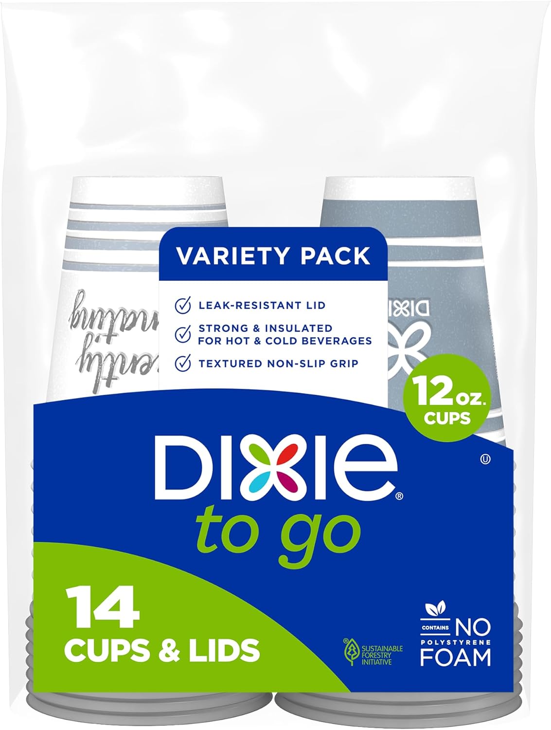 Dixie To Go Medium Paper Coffee Cups With Lids, 12 Oz, 14 Count, Disposable Cups For On-The-Go Hot Beverages