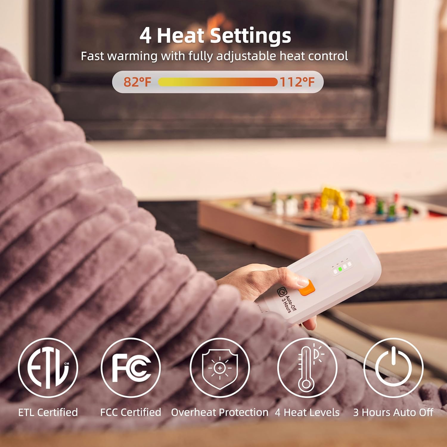 GOTCOZY Heated Blanket Electric Throw 50''X60''- Soft Silky Plush Electric Blanket with 4 Heating Level & 3 Hour Auto Off Heating Blanket, ETL Certified Machine Washable (Rose Dust)