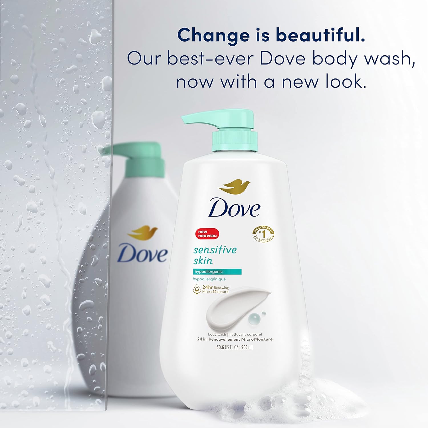 Dove Body Wash 3 Count with Pump Sensitive Skin Hypoallergenic, Paraben-Free, Sulfate-Free, Cruelty-Free, Moisturizing Skin Cleanser Effectively Washes Away Bacteria While Nourishing Skin 30.6 oz