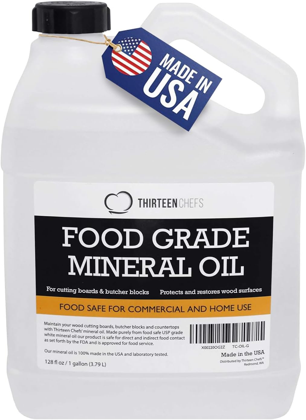 Thirteen Chefs Mineral Oil - 8 oz Food Grade Conditioner for Wood Cutting Board, Countertop & Butcher Block, Lubricant for Knife or Meat Grinder - Safe USP Finish on Marble, Soapstone