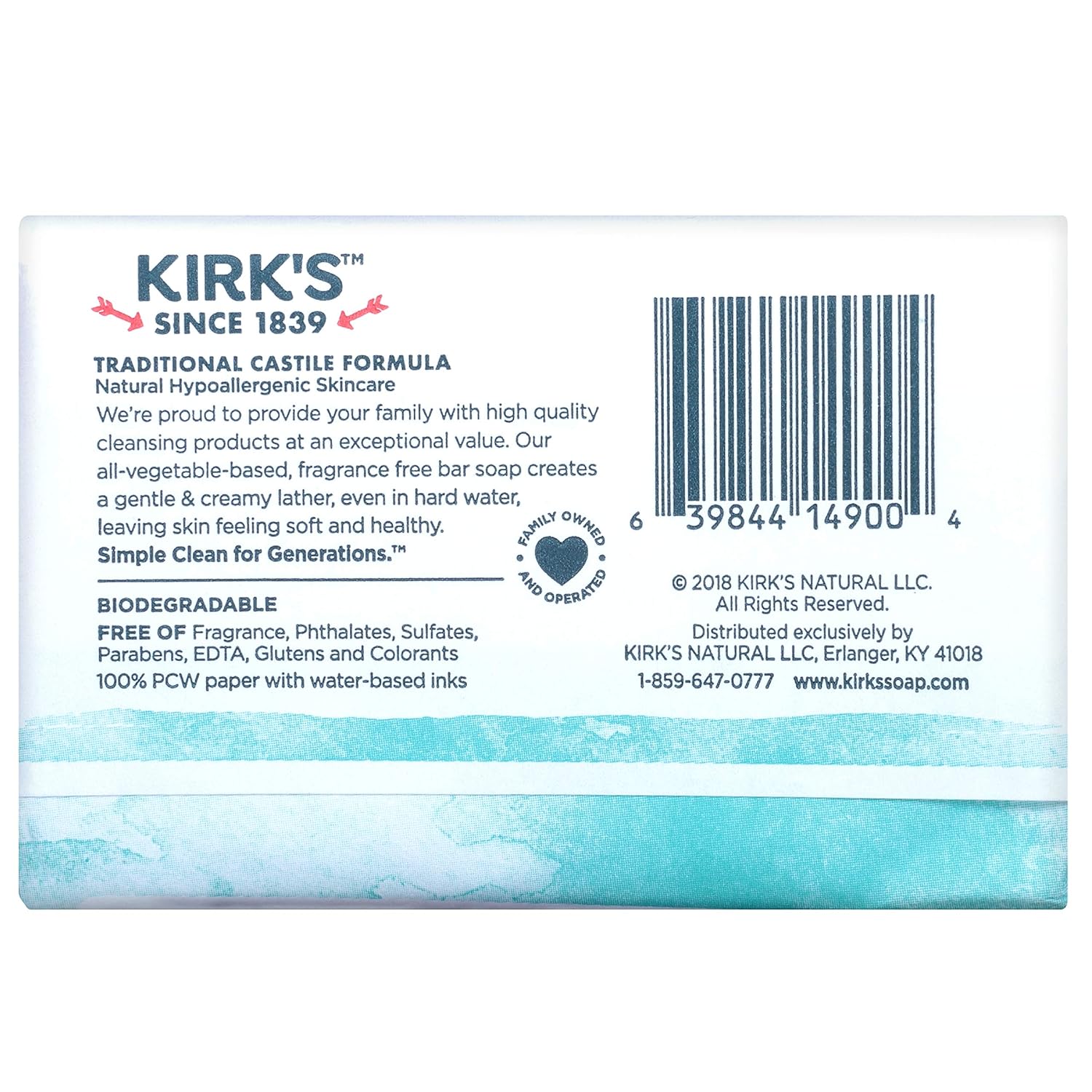 Kirk's Castile Bar Soap for Men, Women & Children - Made With Premium Coconut Oil, Sensitive Skin Formula, Vegan, Non GMO, Original Fresh Scent, 4 oz. Bars, 6 Pack