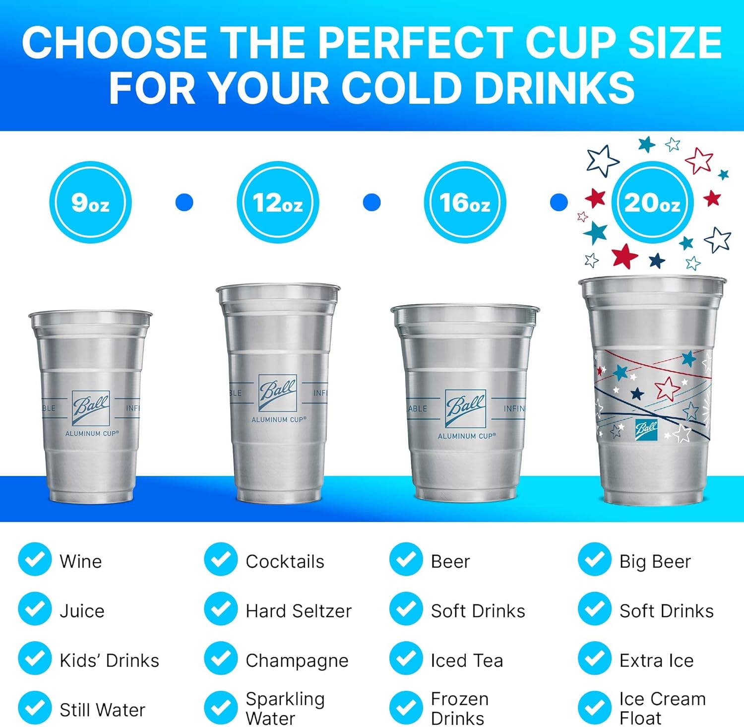 Ball Aluminum Cup Recyclable Party Cups, 20 oz. Cup, 30 Cups Per Pack