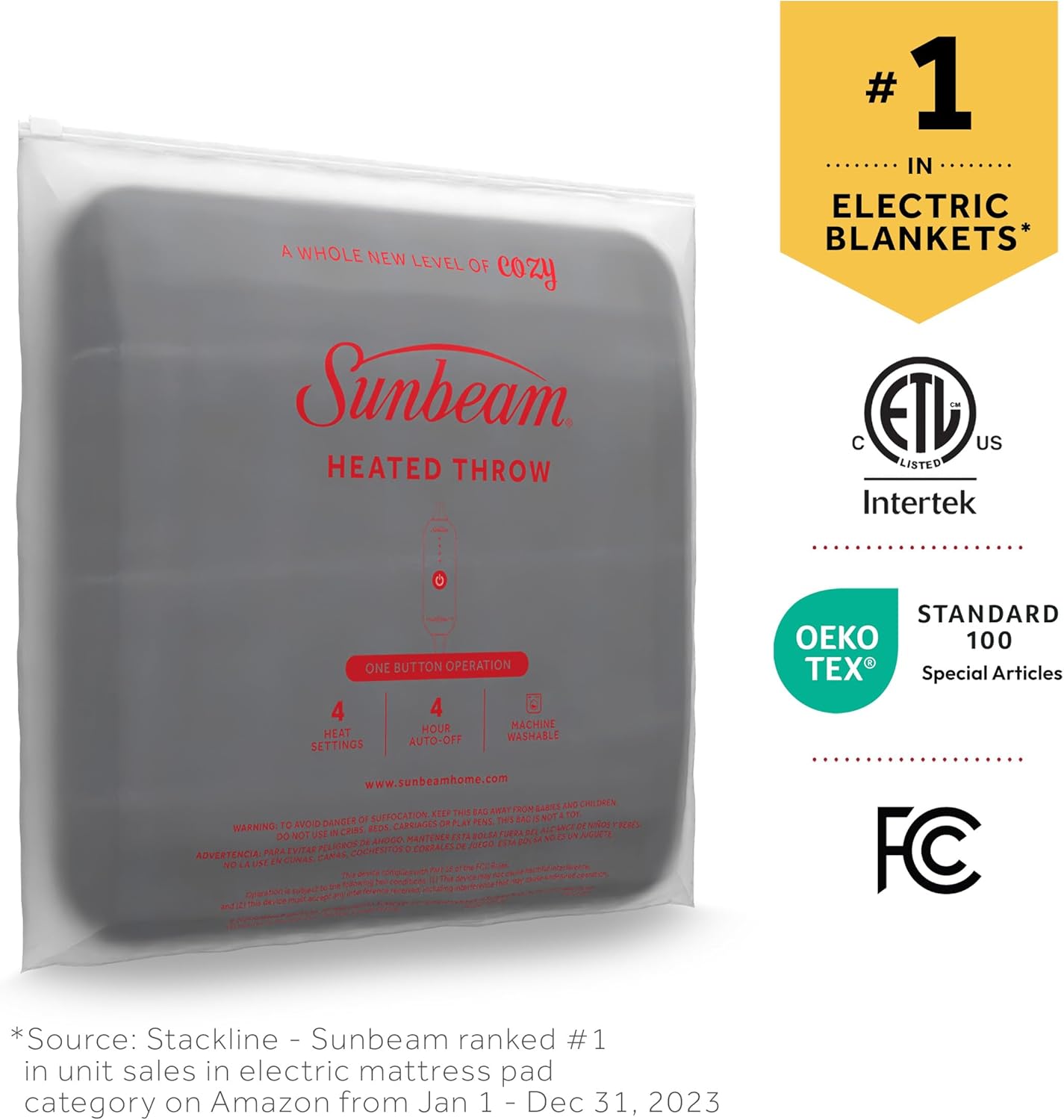 Sunbeam Royal Ultra Rodeen Blue Plaid Heated Personal Throw / Blanket, Cozy-Warm, Adjustable Heat Settings