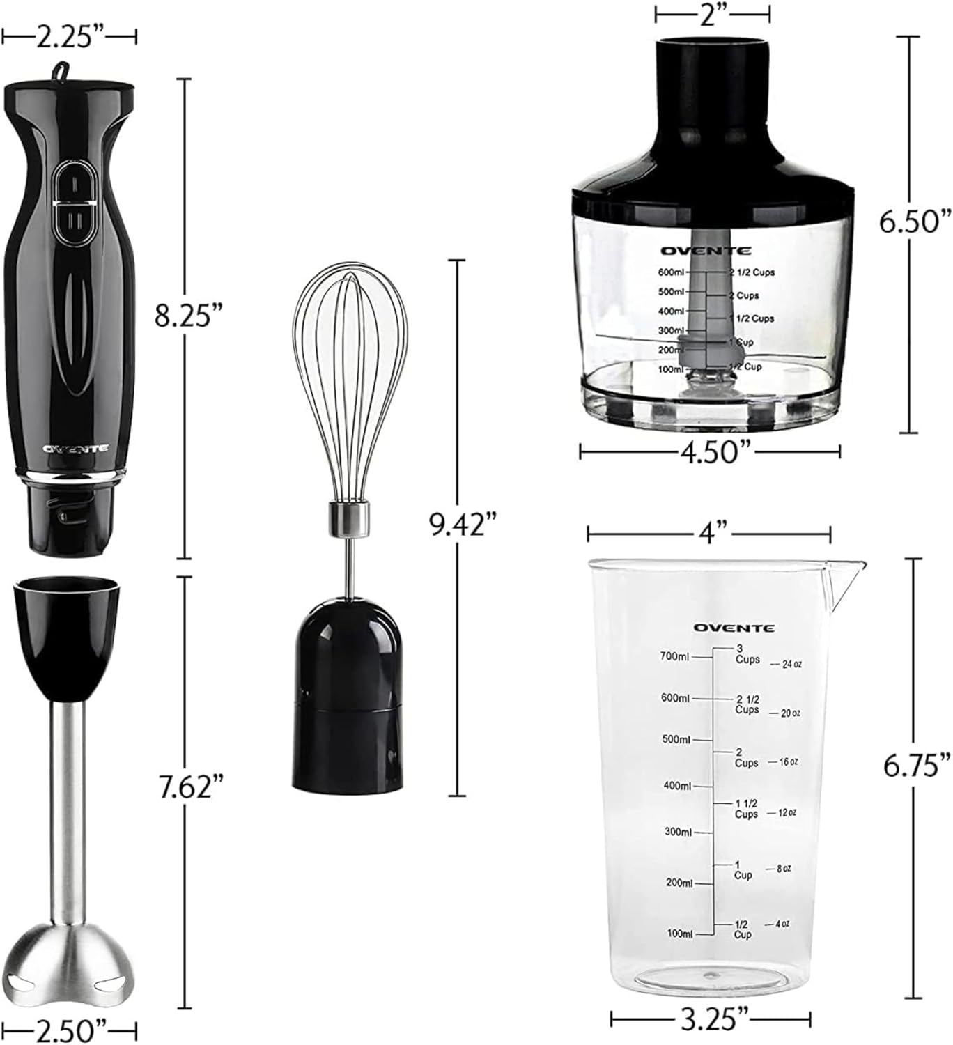 OVENTE Electric Immersion Hand Blender 300 Watt 2 Mixing Speed with Stainless Steel Blades, Powerful Portable Easy Control Grip Stick Mixer Perfect for Smoothies, Puree Baby Food & Soup, Black HS560B