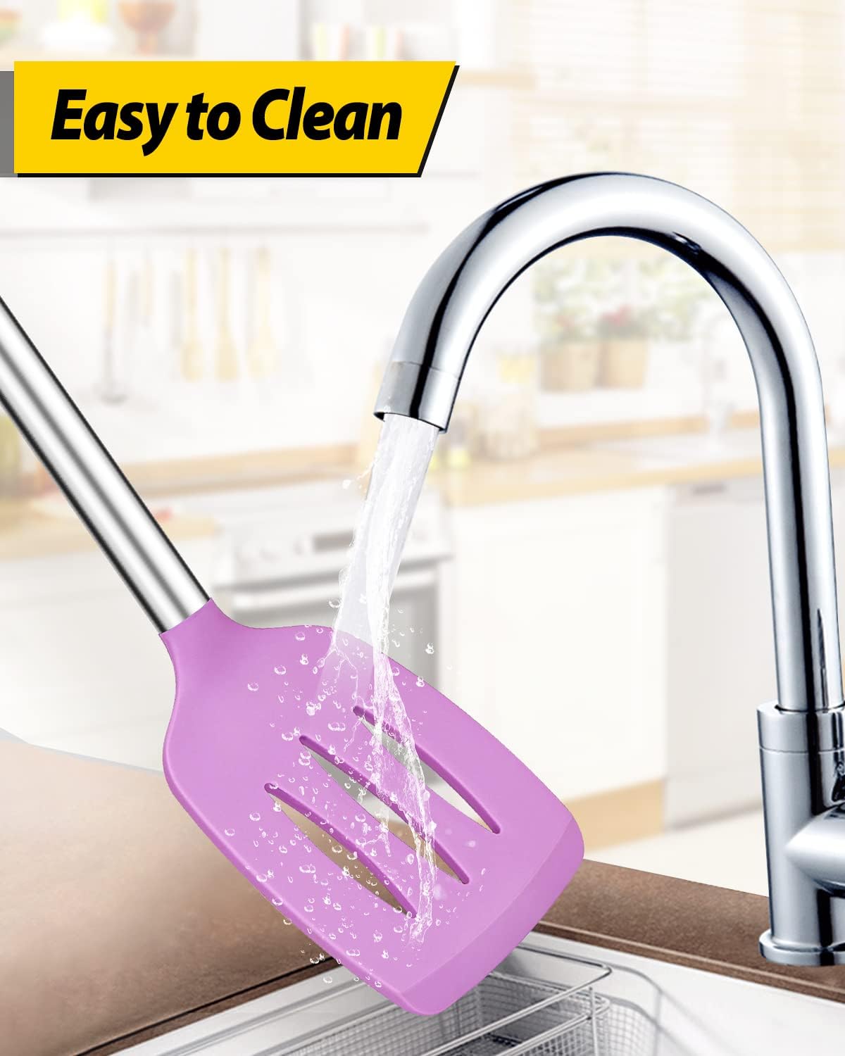 Pack of 2 Silicone Solid Turner,Non Stick Slotted Kitchen Spatulas,High Heat Resistant BPA Free Cooking Utensils,Ideal Cookware for Fish,Eggs,Pancakes (Black)