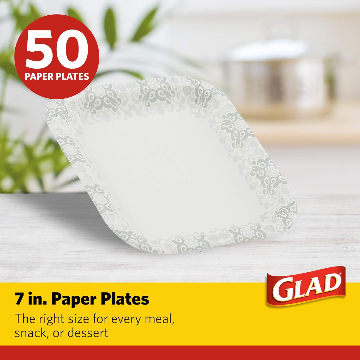 Glad Square Disposable Paper Plates for All Occasions | Soak Proof, Cut Proof, Microwaveable Heavy Duty Disposable Plates | 8.5