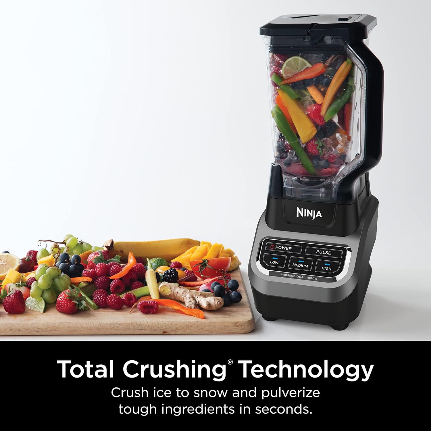 Ninja Blender, For-Smoothies, Salsa, Shakes, Slush, and-Frozen Drinks, Blender, Pitcher, and-Lid, Blender for-Kitchen, Crushes Ice, Fruit, and-Veggies, 1000-Watt, Dishwasher Safe, Black, NJ601AMZ​