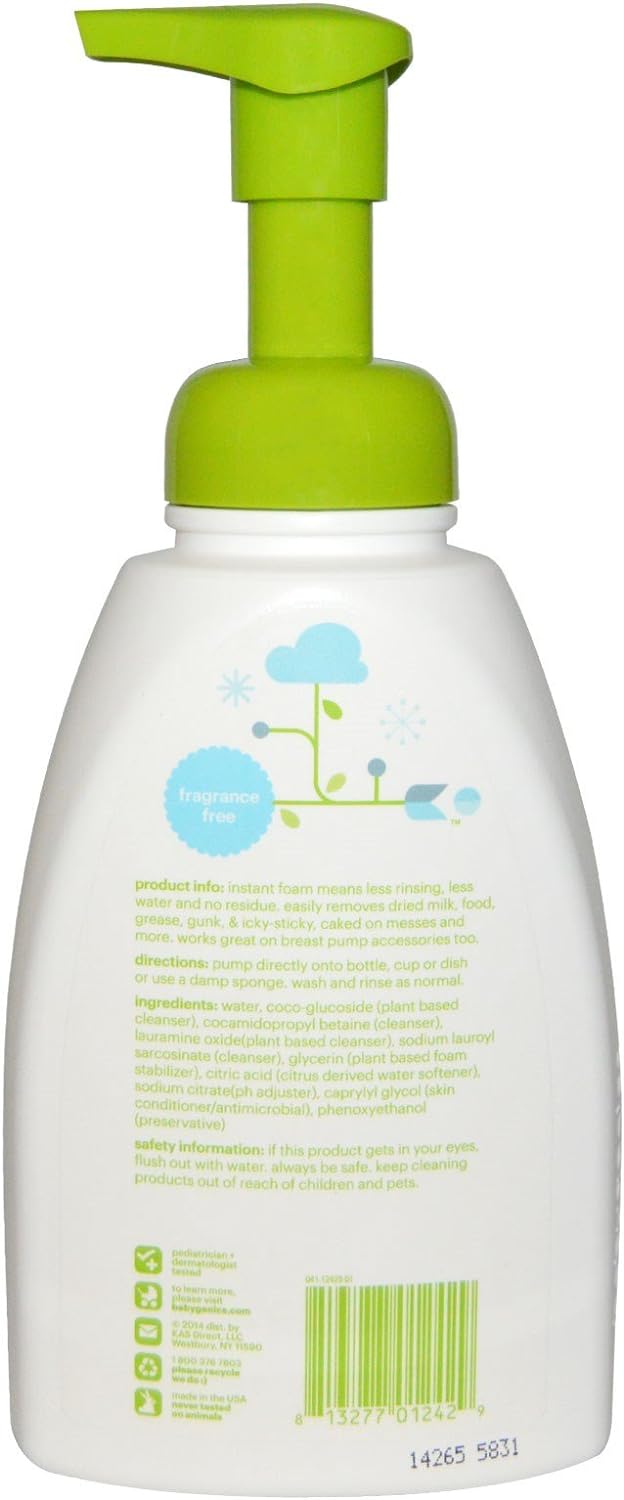Babyganics Foaming Dish & Bottle Soap, Pump Bottle, Fragrance Free, Plant-Derived Cleaning Power, Removes Dried Milk, 16 Fl Oz, (Pack of 3), Packaging May Vary