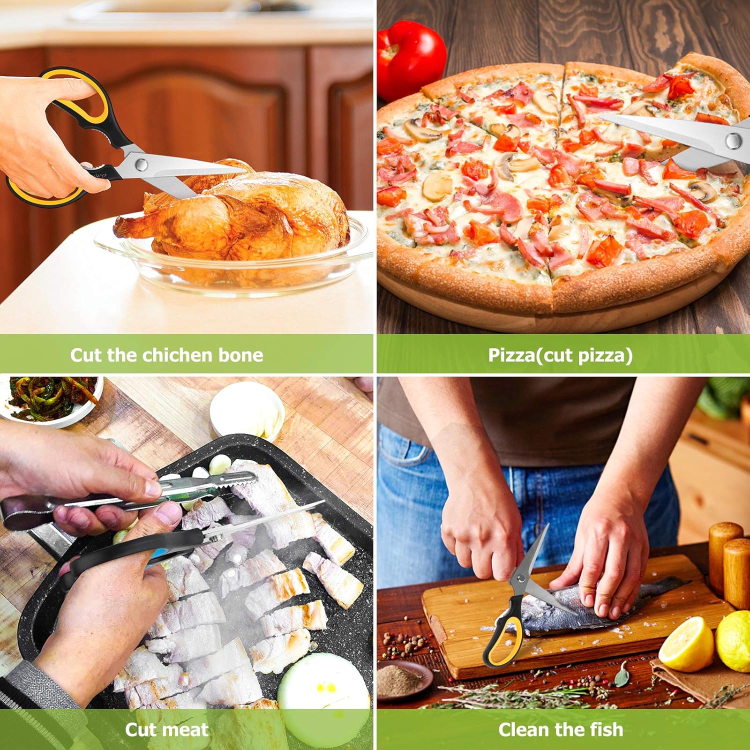 iBayam Kitchen Scissors All Purpose Heavy Duty Meat Poultry Shears, Dishwasher Safe Food Cooking Scissors Stainless Steel Utility Scissors, 2-Pack (Black Red, Black Gray)