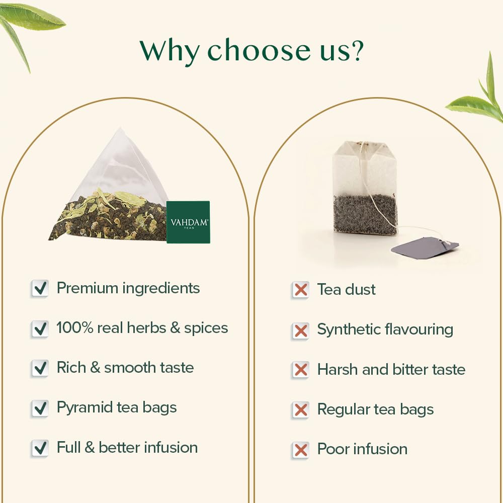 VAHDAM, Organic Turmeric Ginger Herbal Tea Bags (100 Pyramid Tea Bags) Caffeine Free, Non GMO, Gluten Free | 100% Pure Herbal Blend - Savory & Spicy | Plant-Based Tea Bags | Resealable Ziplock Pouch