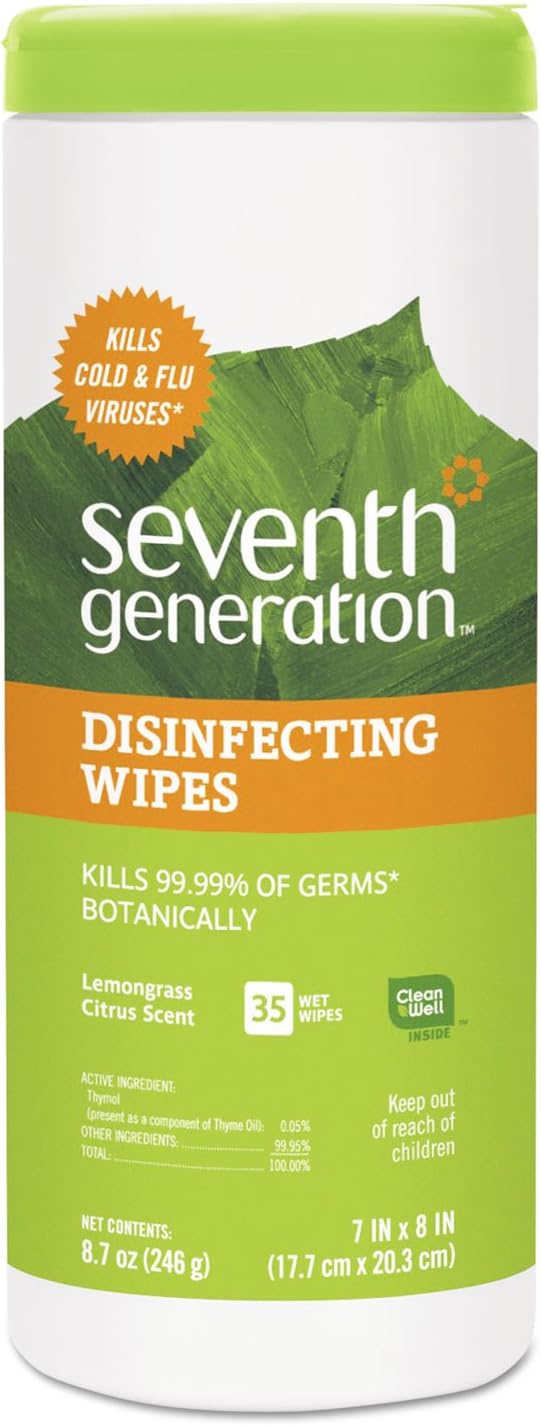 Seventh Generation Disinfecting Multi-Surface Wipes, Pack of 3, Lemongrass Citrus, 70 Count