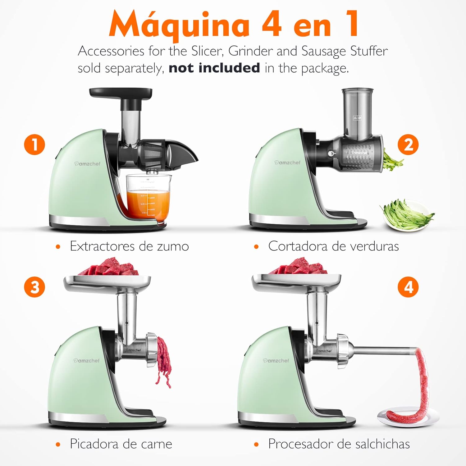 Masticating Juicer Machines, AMZCHEF Slow Cold Press Juicer with Reverse Function, High Juice Yield, Easy Clean with Brush,Recipes for High Nutrient Fruits and Vegetables, Gray(Updated)