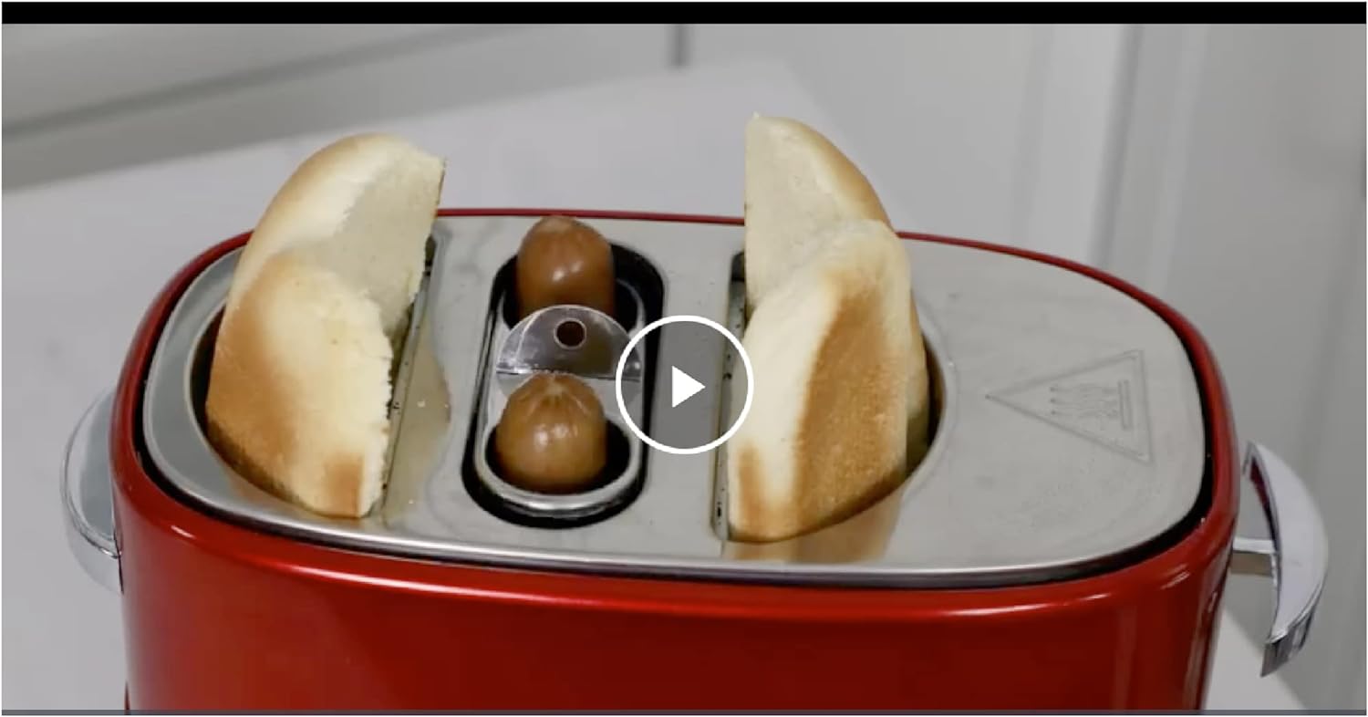 Nostalgia 2 Slot Hot Dog and Bun Toaster with Mini Tongs, Retro Toaster, Cooker that Works Chicken, Turkey, Veggie Links, Sausages Brats, Metallic Red