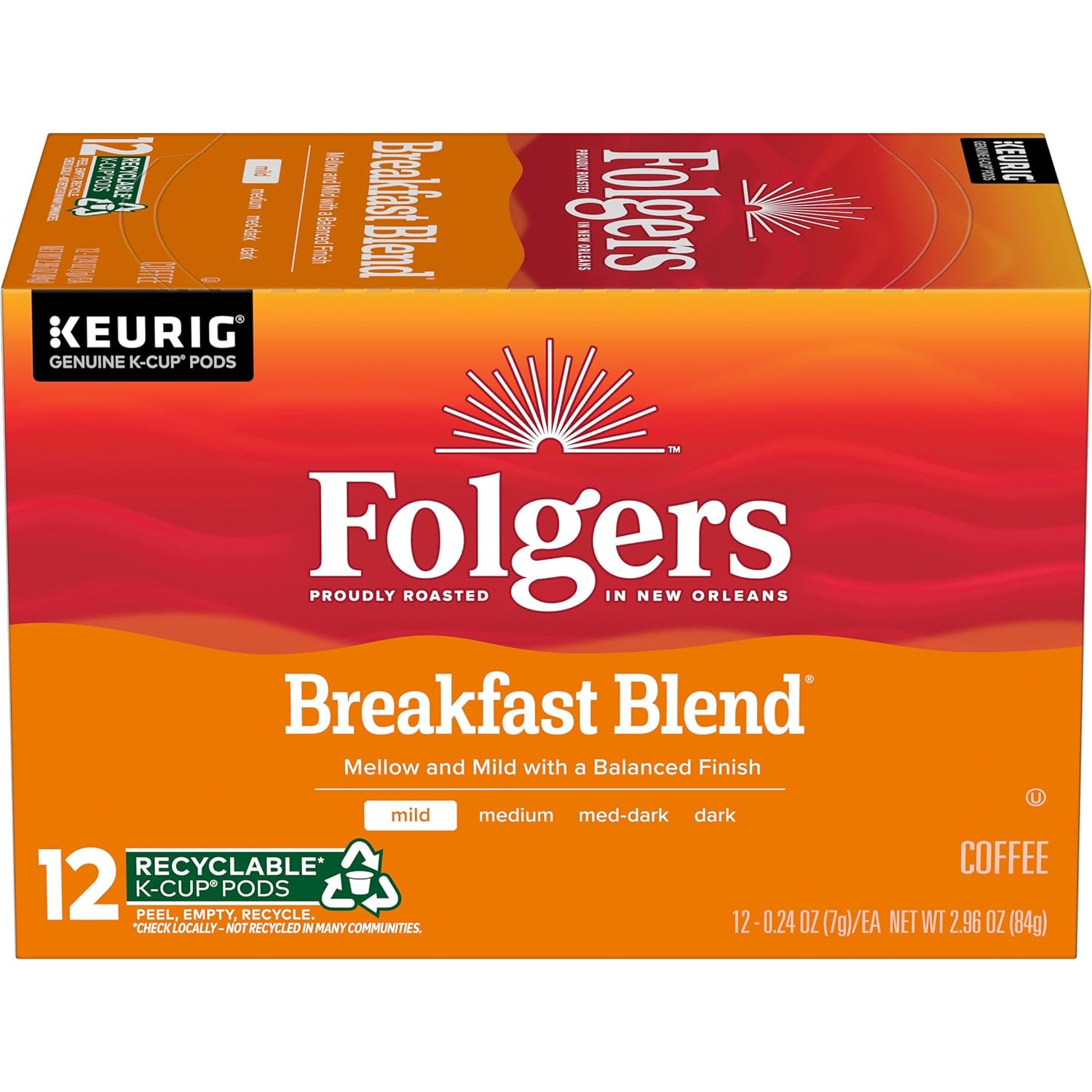 Folgers Classic Roast Medium Roast Coffee, 72 Keurig K-Cup Pods