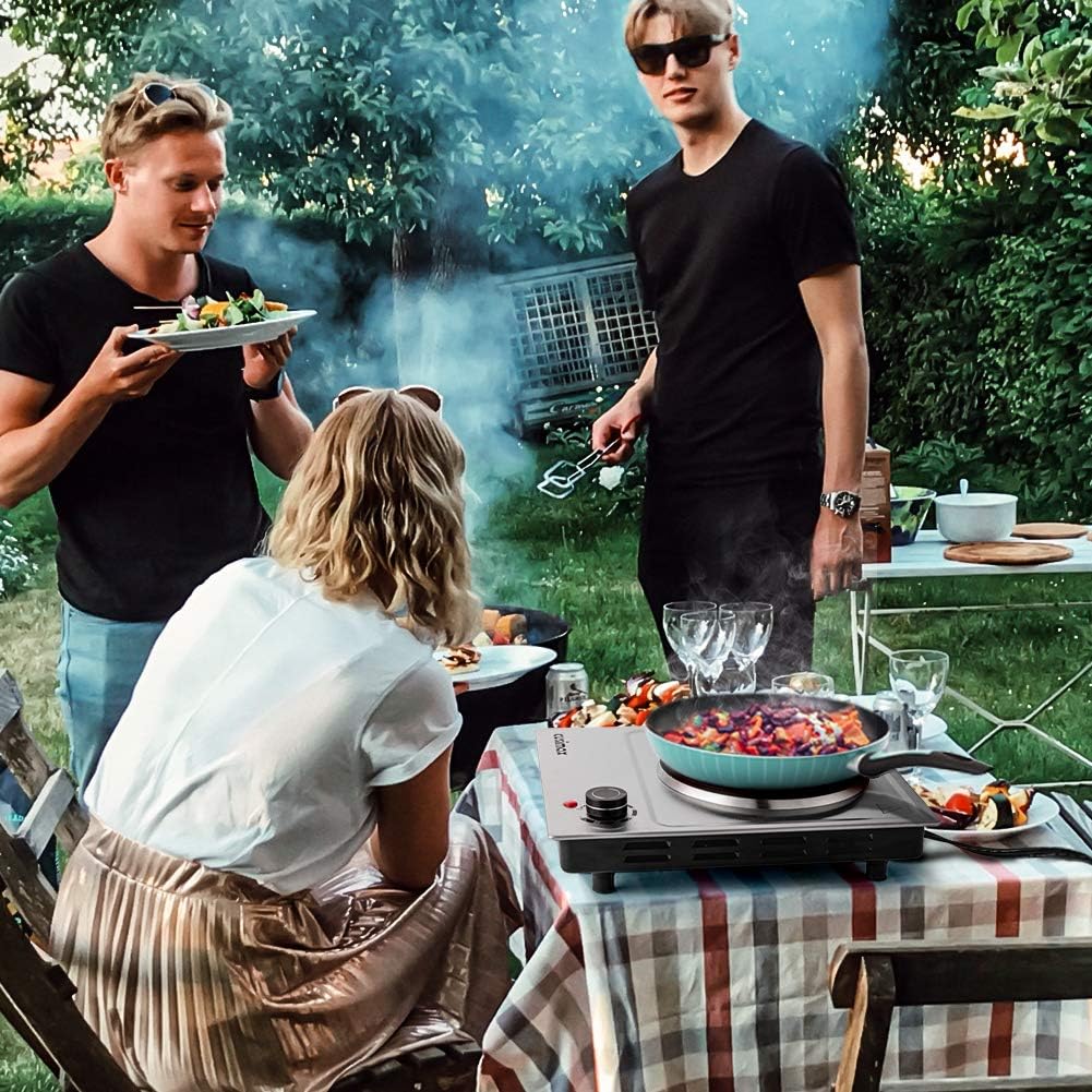 CUSIMAX 1800W Ceramic Electric Hot Plate for Cooking, Dual Control Infrared Cooktop, Double Burner, Portable Countertop Burner, Glass Plate Electric Cooktop, Silver, Stainless Steel-Upgraded Version