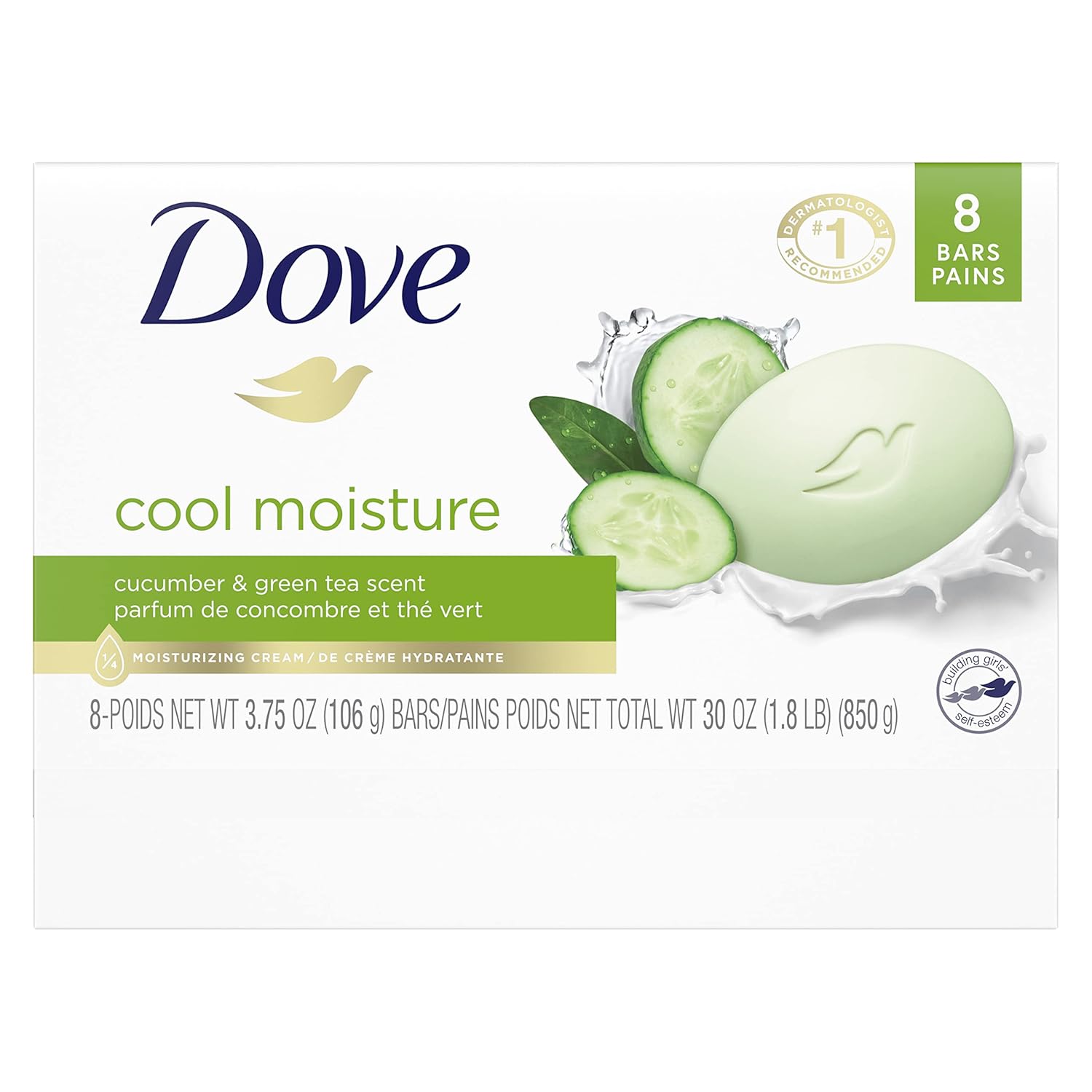 Dove Skin Care Beauty Bar For Softer Skin Cucumber and Green Tea More Moisturizing Than Bar Soap 3.75 oz, 14 Bars