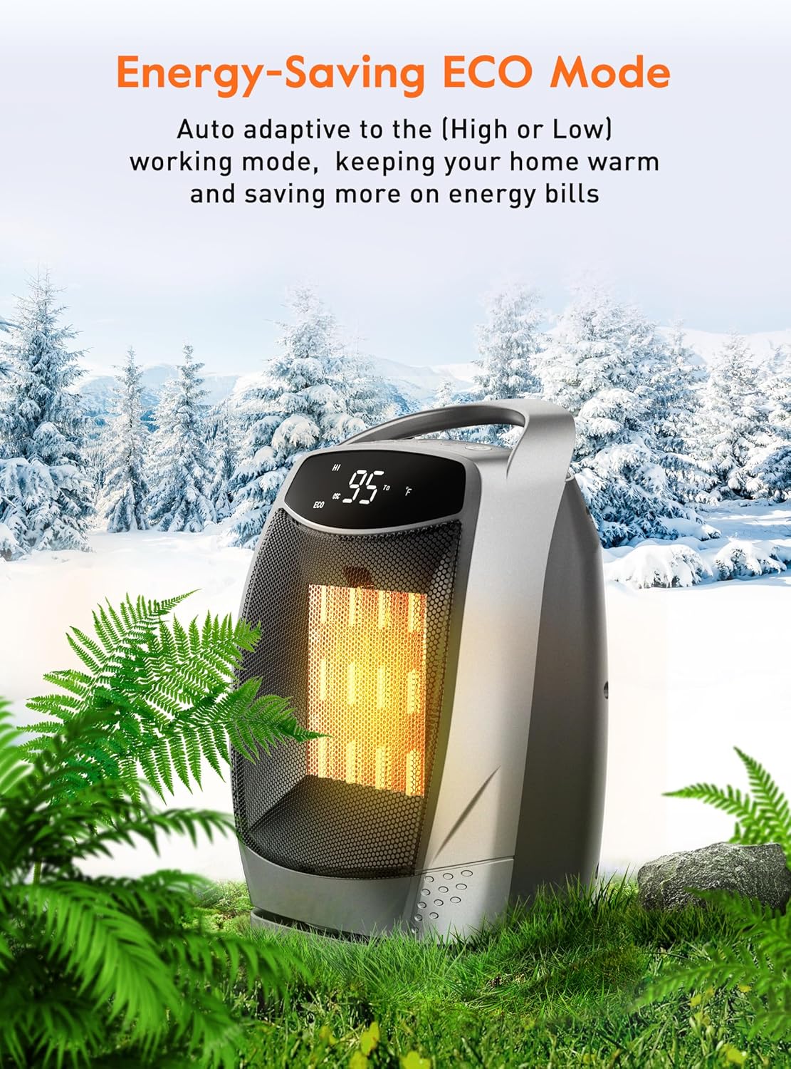 GiveBest Portable Electric Space Heater with Thermostat, 1500W/750W Safe and Quiet Ceramic Heater Fan, Heat Up 200 Square Feet for Office Room Desk Indoor Use, Silver