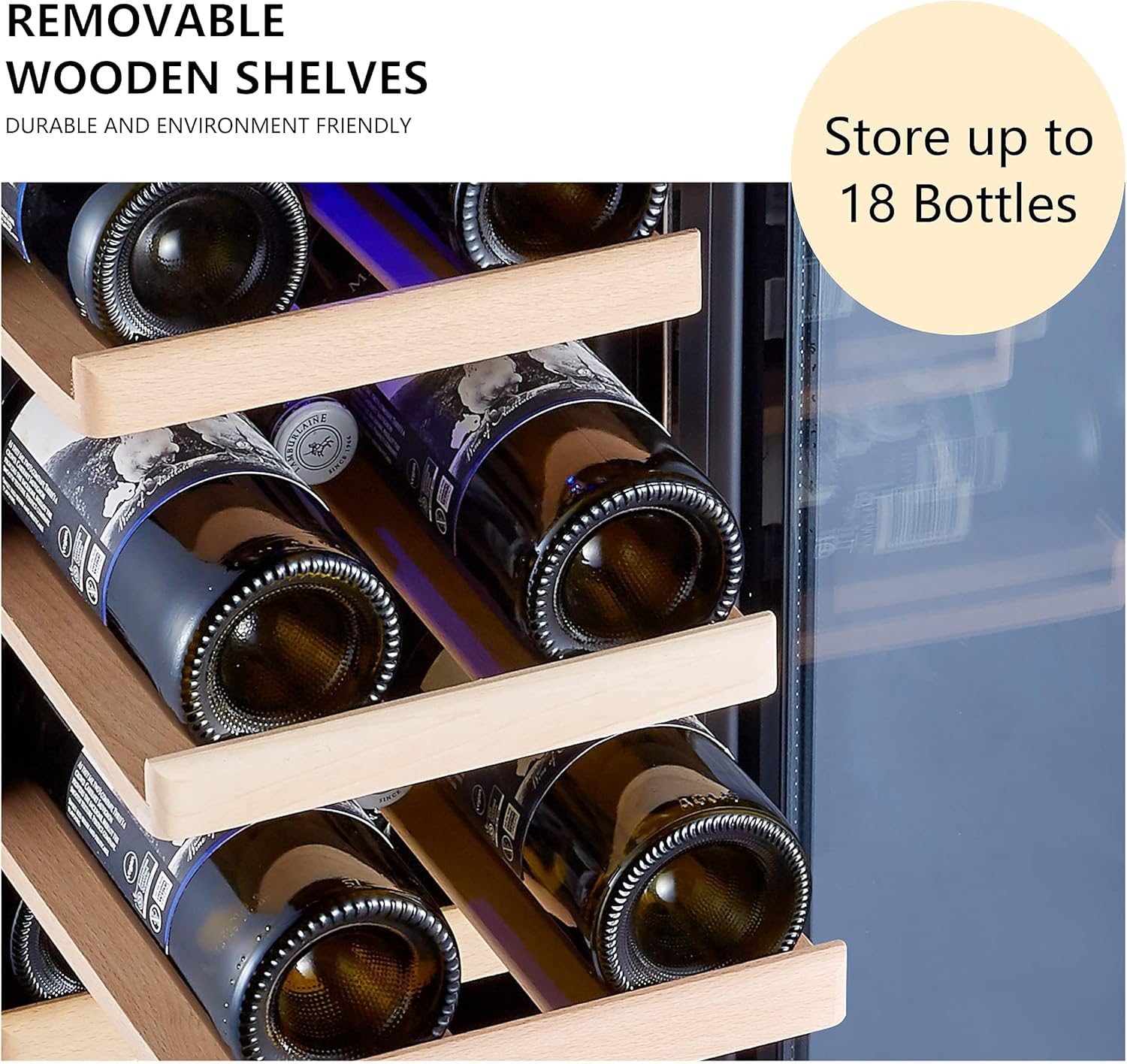 Kalamera 24 inch Wine Cooler, 46 Bottle - Dual Zone Built-in or Freestanding Fridge with Stainless Steel Reversible Glass Door, for Home, Kitchen, or Office.