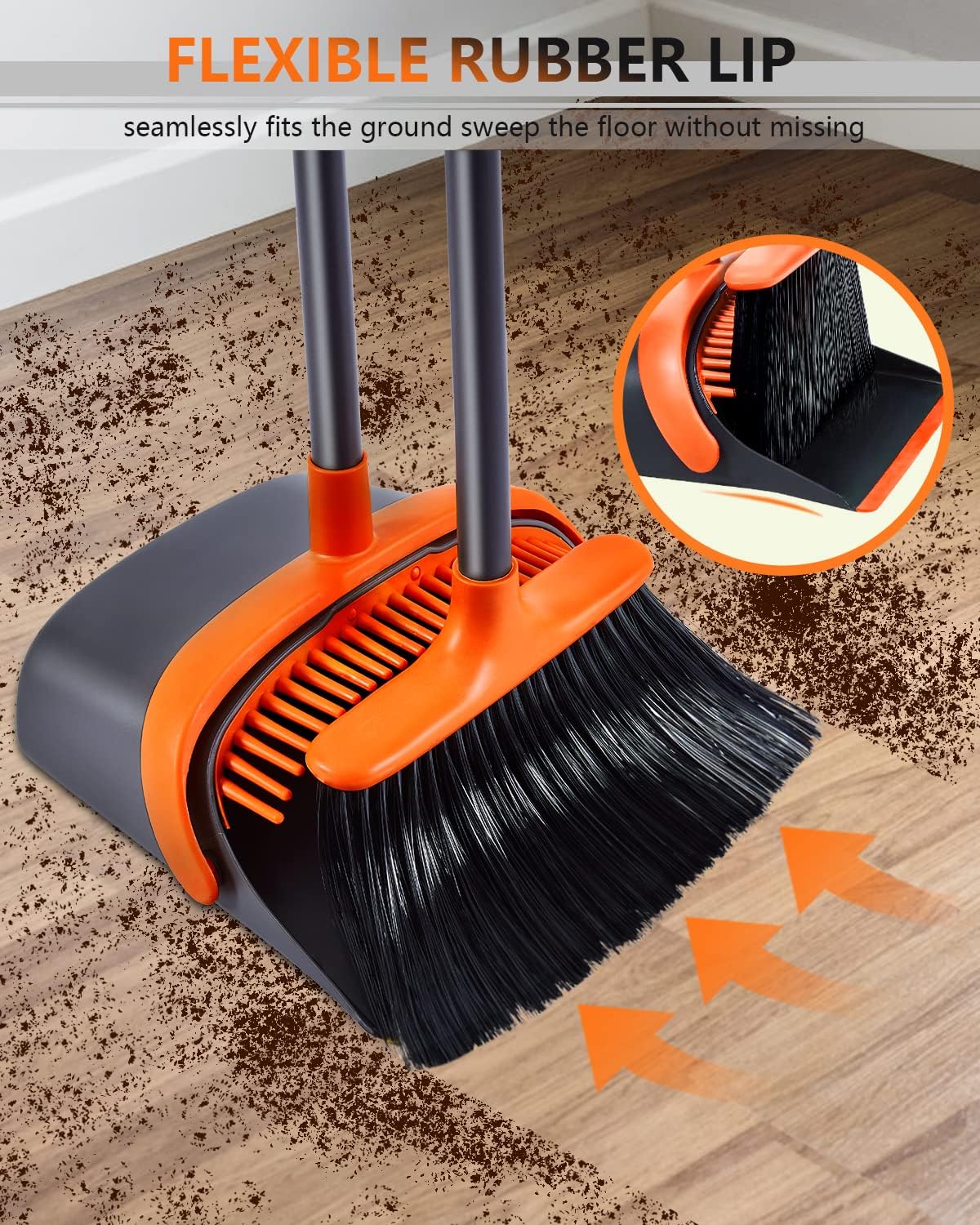 Broom with Dustpan Combo Set, Upgrade Broom and Dustpan Set for Home, 52'' Long Handle Broom and Dustpan Set, Standing Dustpan and Broom for Kitchen Office Lobby Floor