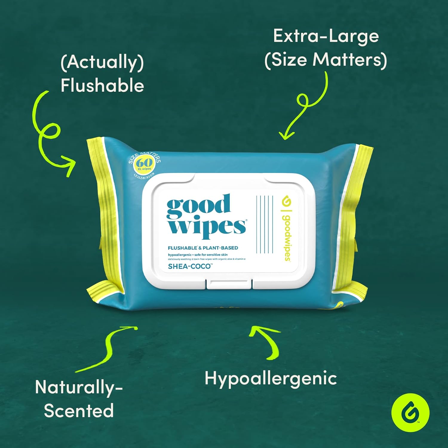 Goodwipes Flushable & Plant-Based Wipes with Botanicals | Dispenser for At-Home Use | Shea-Coco with Aloe Septic and Sewer Safe | 360 count (6 packs) - Biggest Adult Wipes
