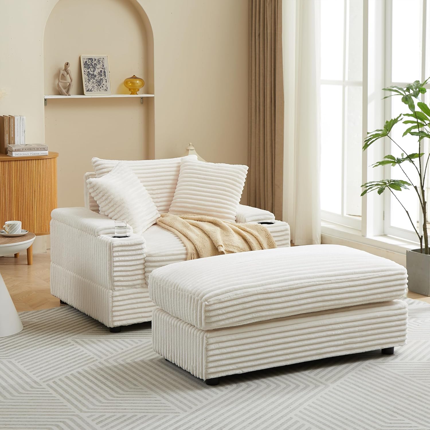 Williams Sonoma Eafurn Oversized Chaise Lounge Sofa Chair with Movable Ottoman, 43.3