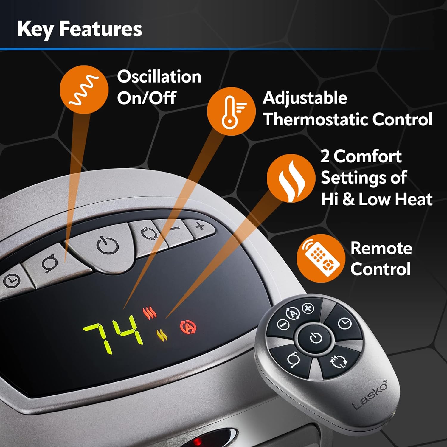 Lasko Oscillating Digital Ceramic Tower Heater for Home with Adjustable Thermostat, Timer and Remote Control, 23 Inches, 1500W, Silver, 755320, 8.5″L x 7.25″W x 23″H, Silver