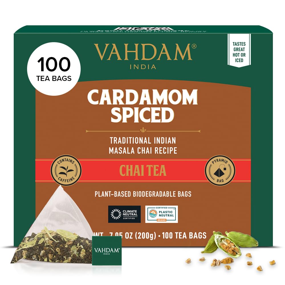 VAHDAM, Organic Turmeric Ginger Herbal Tea Bags (100 Pyramid Tea Bags) Caffeine Free, Non GMO, Gluten Free | 100% Pure Herbal Blend - Savory & Spicy | Plant-Based Tea Bags | Resealable Ziplock Pouch