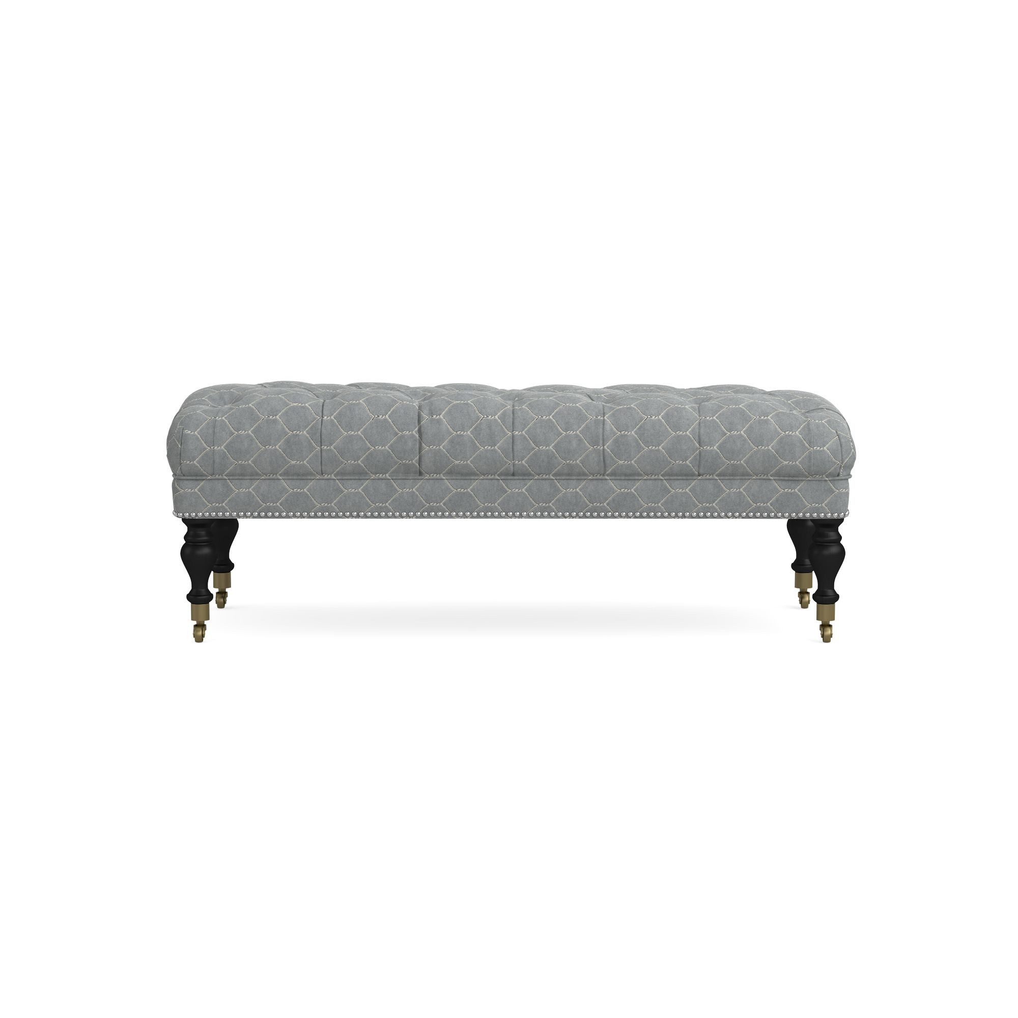 Sanderson x Giles Deacon Fairfax Bench Ottoman, Turned Leg with Tufted Top (26