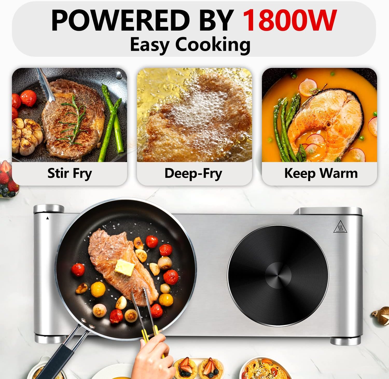CUSIMAX Electric Hot Plate for Cooking Portable Single Burner 1500W Cast Iron hot plates Heat-up in Seconds Adjustable Temperature Control Stainless Steel Non-Slip Rubber Feet Upgraded Version B101
