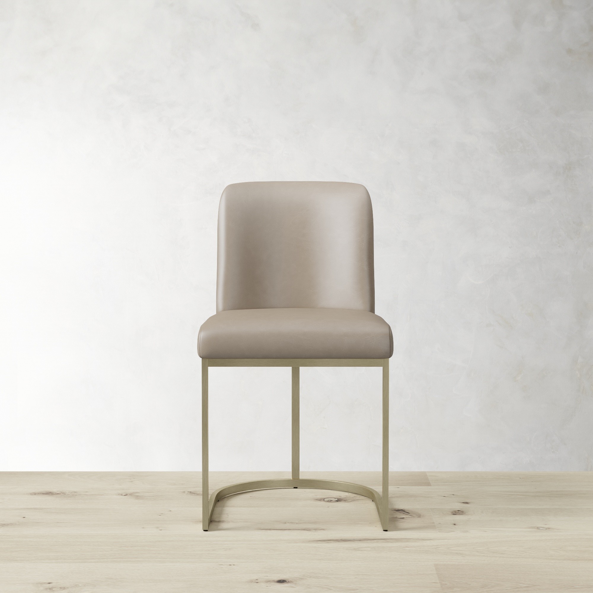 Bradley Curved Back Side Chair, Milano Leather, Gray, Antique Brass