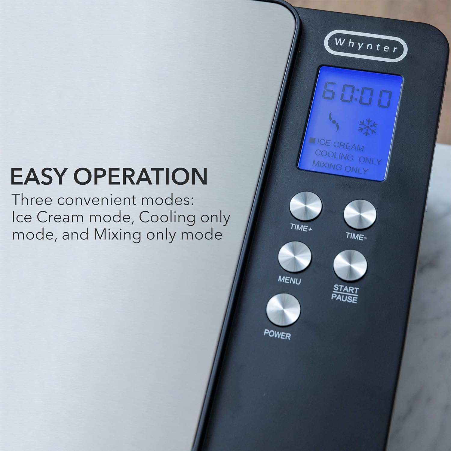 Whynter Ice Cream Maker Machine Automatic 2.1 Qt with Built-in Compressor, LCD Digital Display & Timer, No Pre-Freezing, ICM-200LS, Stainless Steel