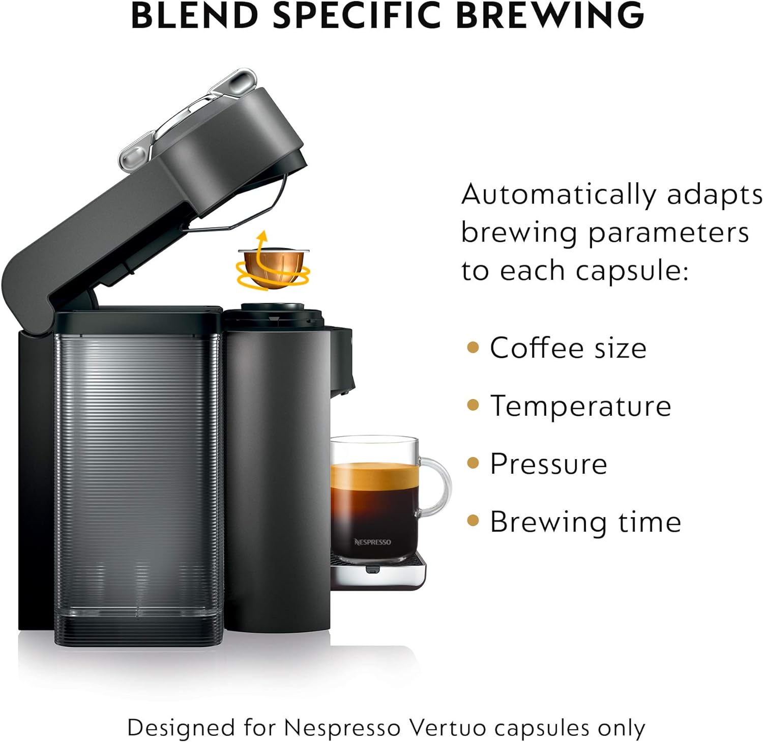 Nespresso Vertuo Coffee and Espresso Maker,1597 ml, by De'Longhi, Graphite Metal
