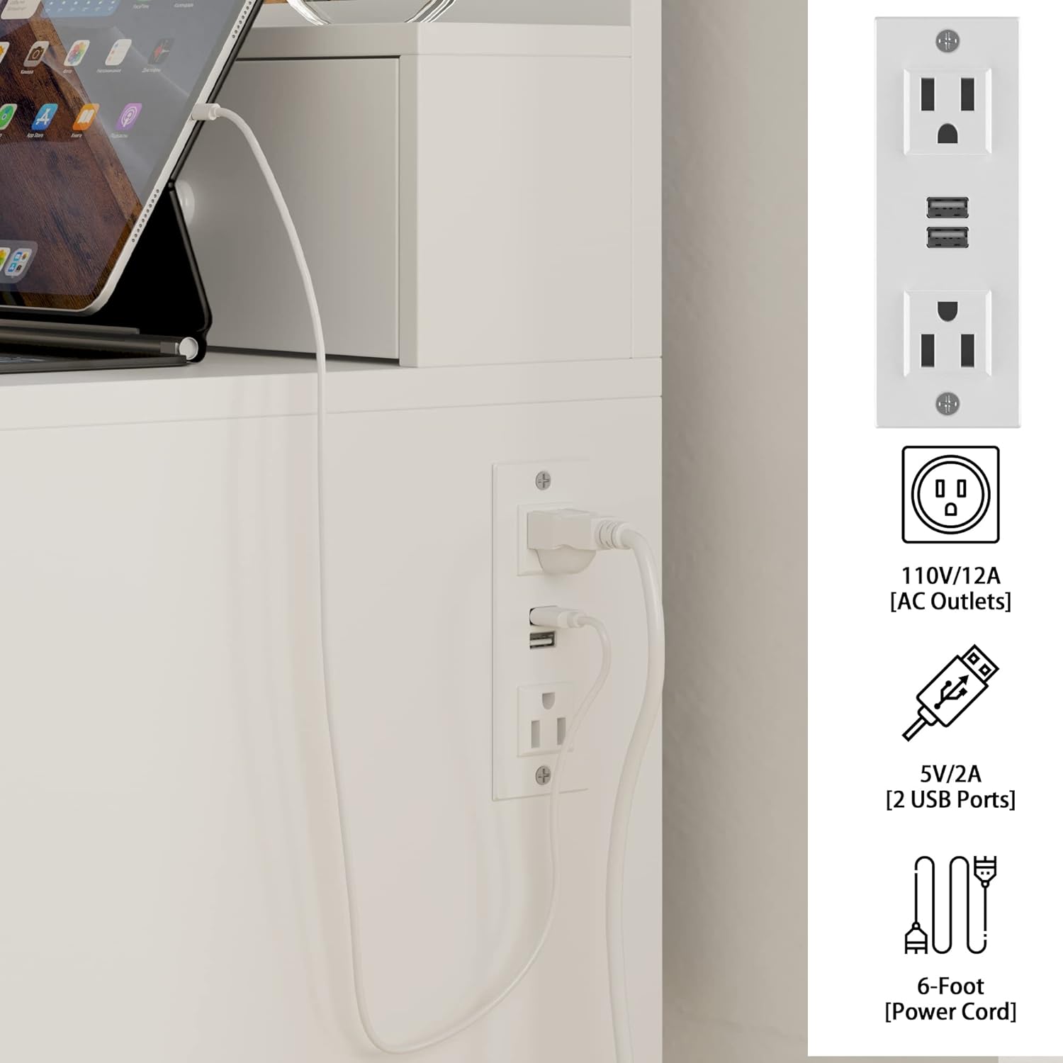 IRONCK Vanity Desk Set with LED Lighted Mirror & Power Outlet, 7 Drawers Makeup Vanities Dressing Table with Stool, for Bedroom, White