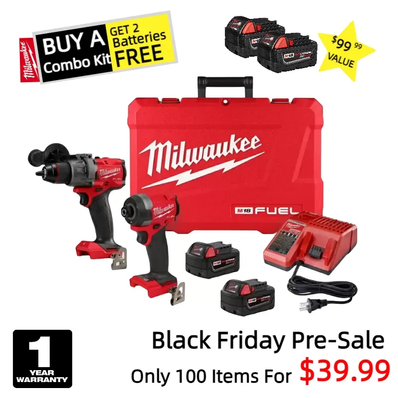 Milwaukee M18 FUEL 18V Cordless 2-Tool Combo Kit w/ 5.0AH Batteries, Black Friday Pre-Sale Only $39.99 and 2 Additional 5.0AH Batteries For The First 100 Customers