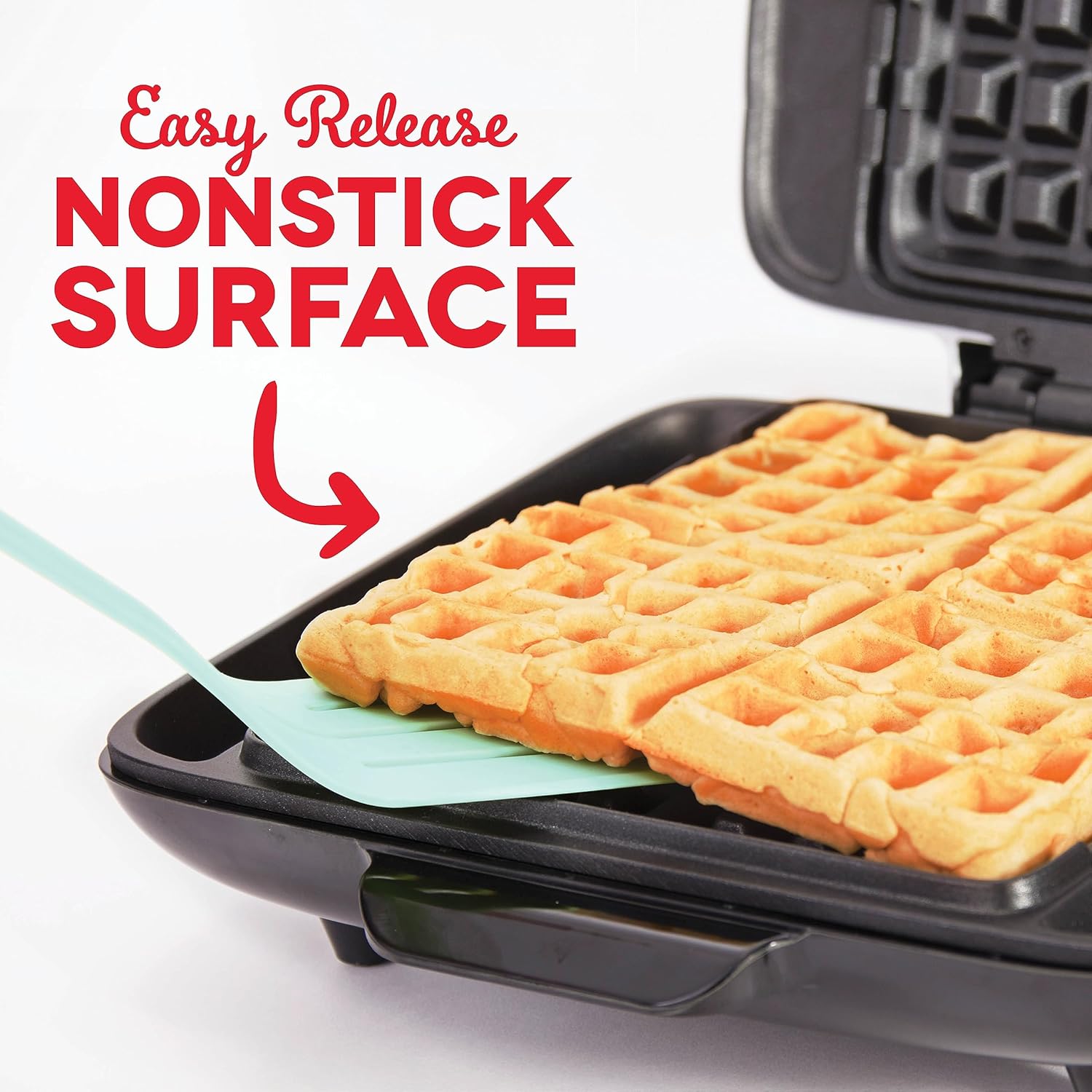 DASH No-Drip Waffle Maker - Four Waffle Molds, Nonstick Waffle Iron with Quick Heat-Up, Nonstick Surface - Perfect Waffle Maker for Kids and Families, Just Add Batter