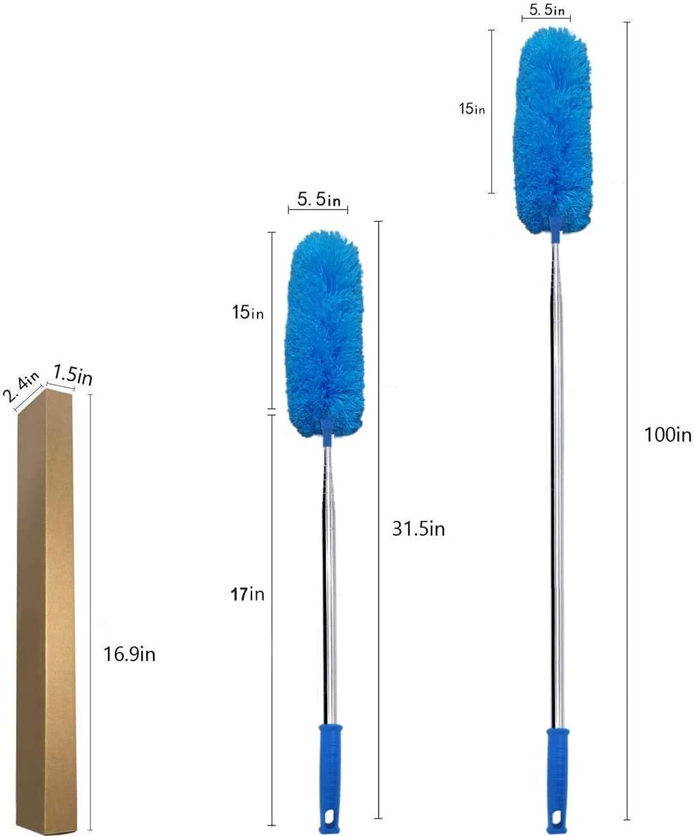 DELUX Microfiber Feather Duster Extendable Duster with 100 inches Extra Long Pole, Bendable Head & Long Handle Dusters for Cleaning Ceiling Fan, High Ceiling, Blinds, Furniture & Cars Gray