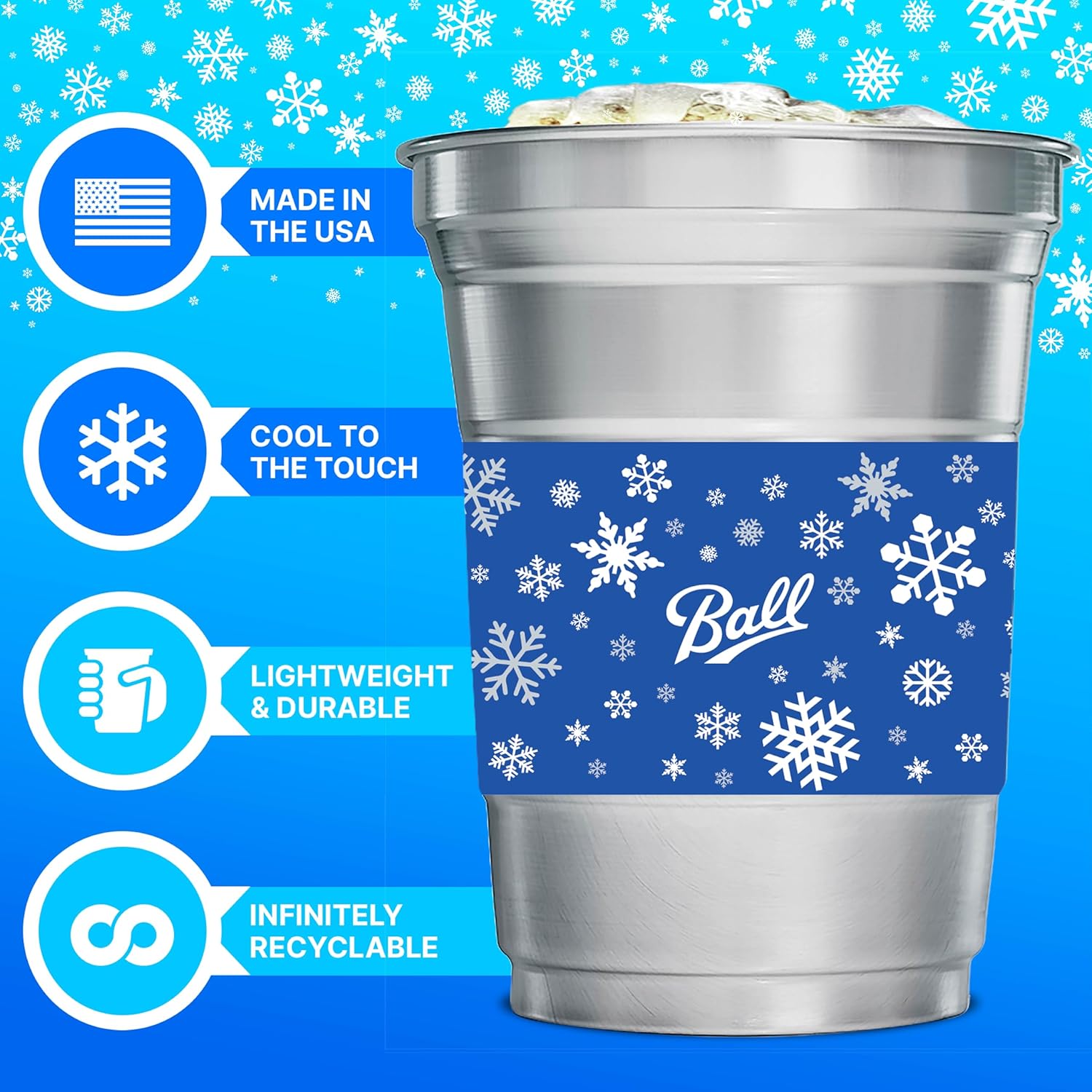 Ball Aluminum Cup Recyclable Party Cups, 20 oz. Cup, 30 Cups Per Pack