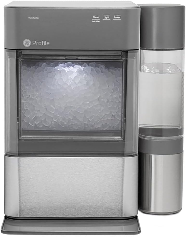 GE Profile Opal 2.0 XL with 1 Gallon Tank, Chewable Crunchable Countertop Nugget Ice Maker, Scoop included, 38 lbs in 24 hours, Pellet Ice Machine with WiFi & Smart Connected, Stainless Steel(Free cleaning kit + filter)