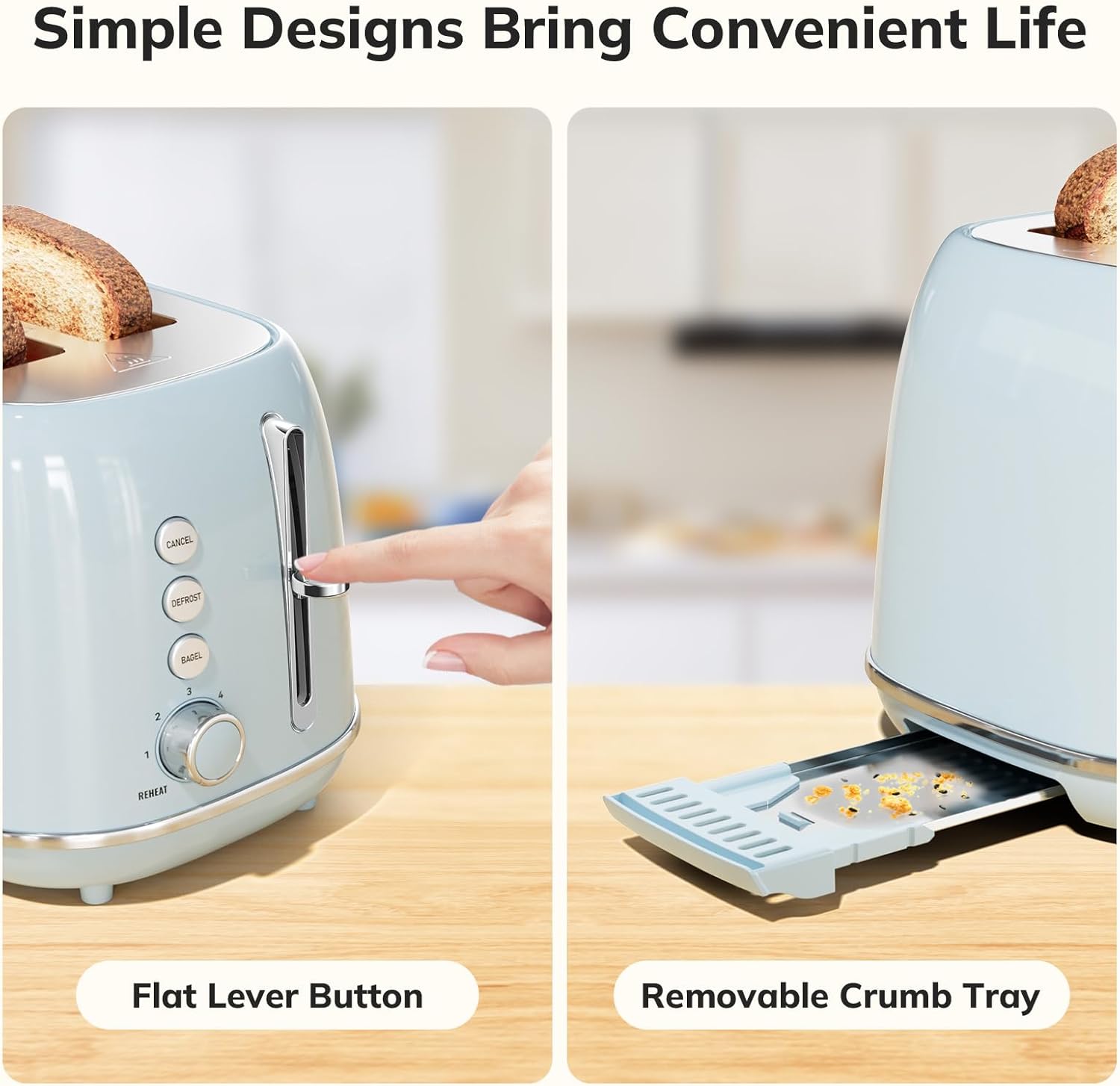 2 Slice Stainless Steel Toaster Retro with 6 Bread Shade Settings, Bagel, Cancel, Defrost Function, 2 Slice Toaster with Extra Wide Slot, Removable Crumb Tray, White
