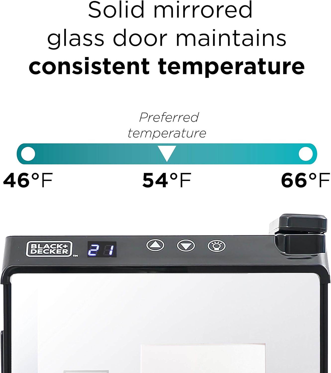 BLACK+DECKER Wine Fridge 12 Bottles, Thermoelectric Wine Cooler Refrigerator with Mirrored Front, Freestanding 12 Bottle Wine Fridge, BD60336