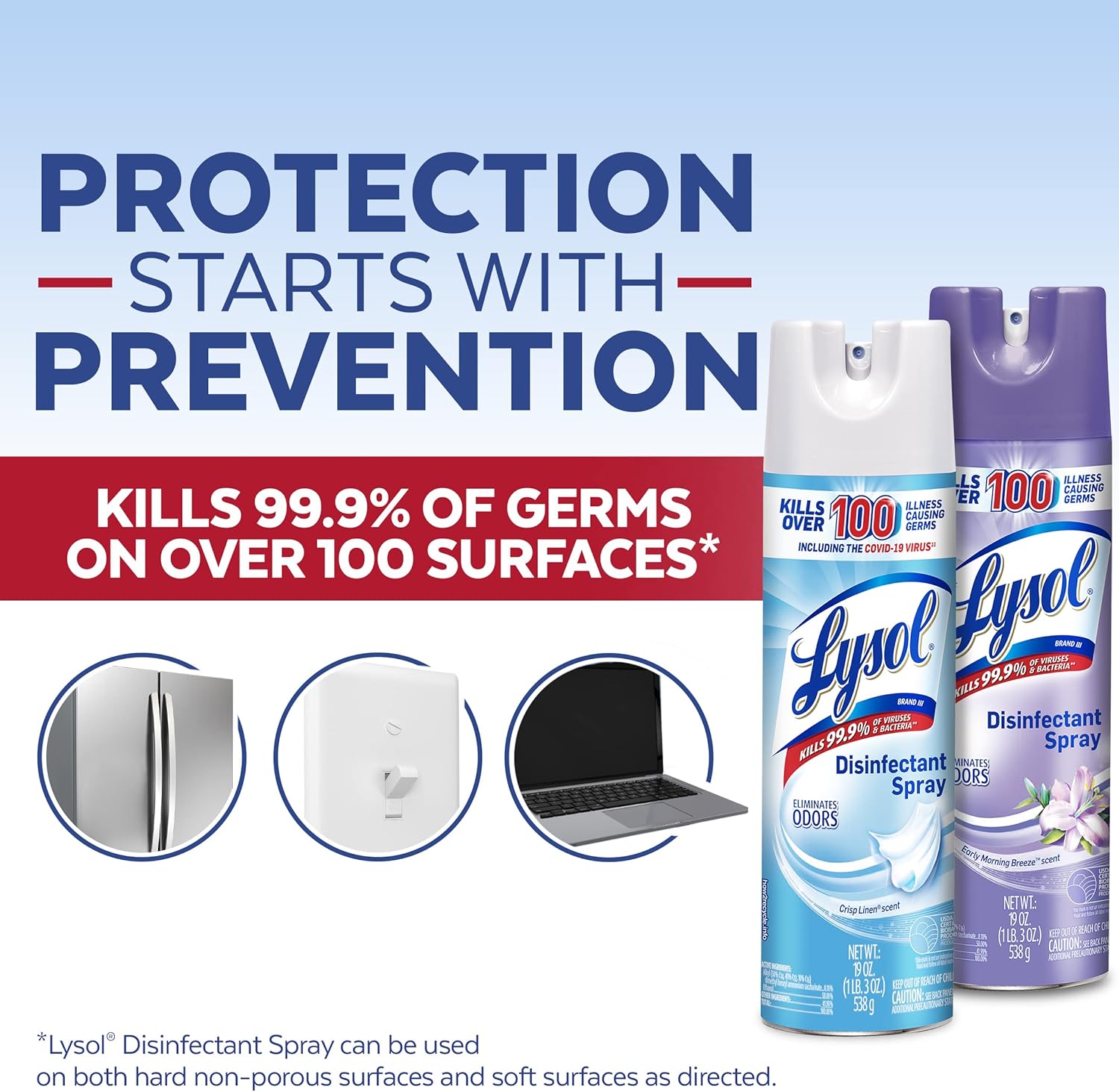 Lysol Disinfectant Spray, Sanitizing And Antibacterial Spray, For Disinfecting And Deodorizing, Early Morning Breeze, 19 Fl Oz (Pack Of 2), Packaging May Vary