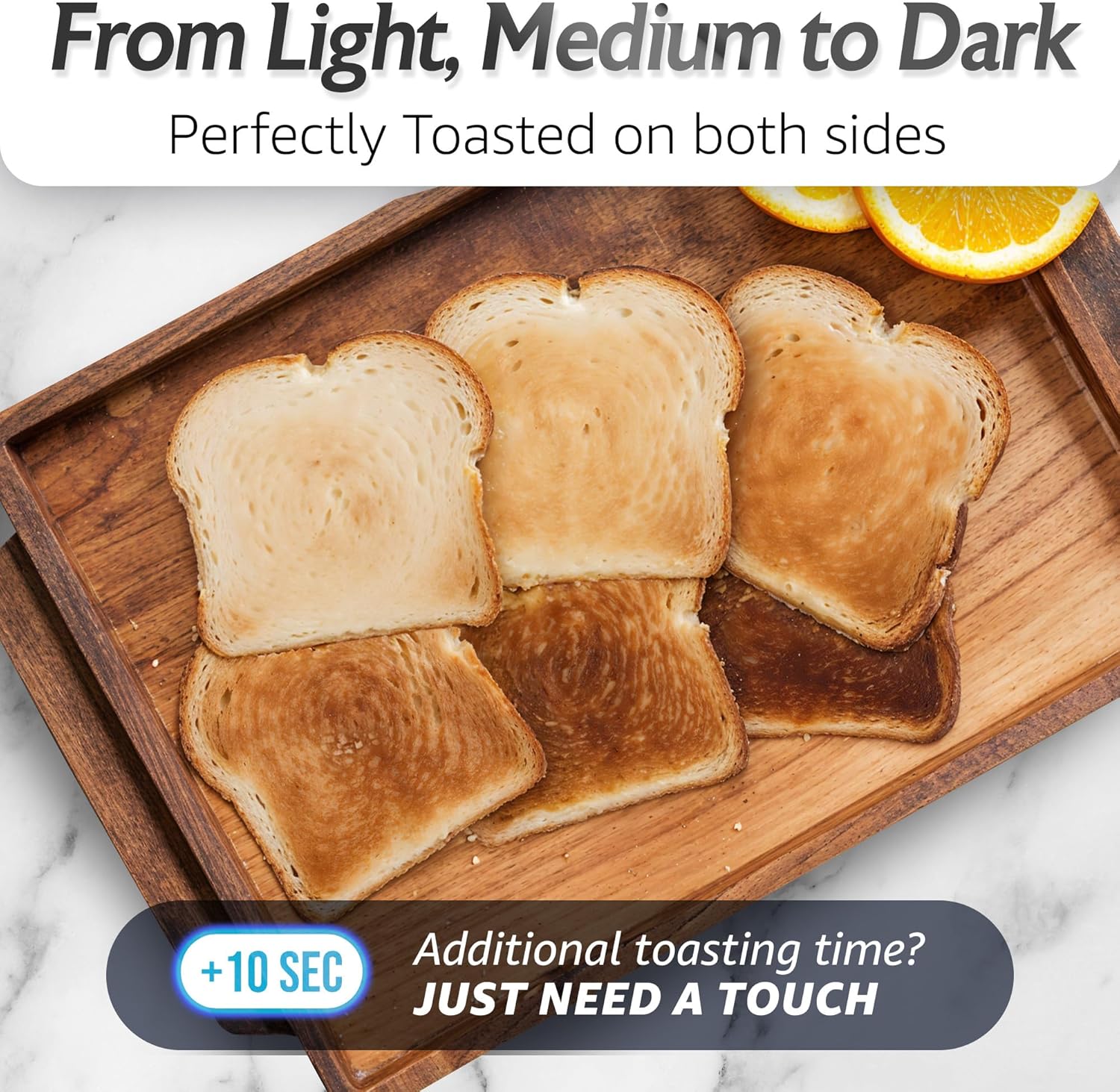 Elite Gourmet ECT-3100 Long Slot 4 Slice Toaster, Reheat, 6 Toast Settings, Defrost, Cancel Functions, Built-in Warming Rack, Extra Wide Slots for Bagels & Waffles, Stainless Steel & Black