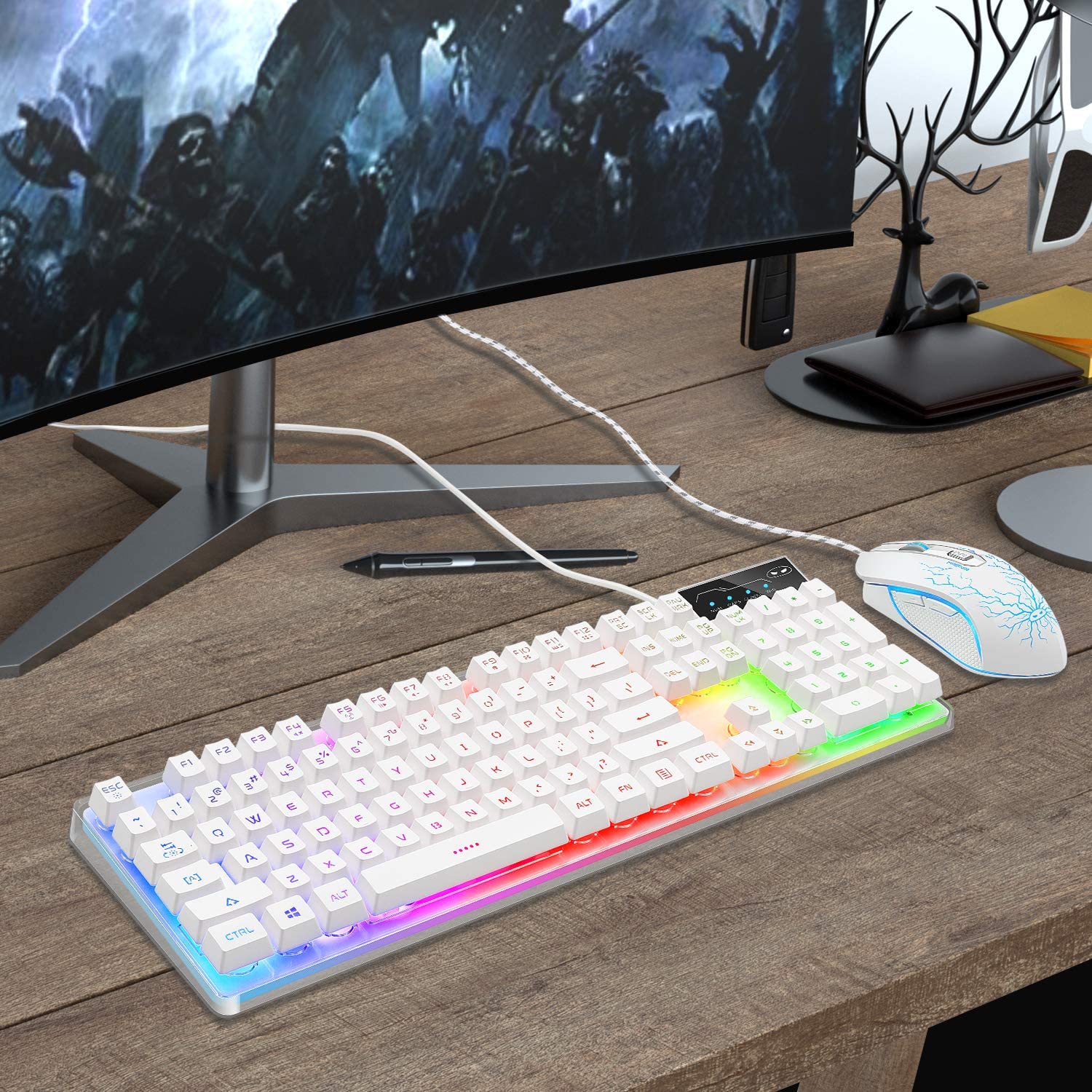 Gaming Keyboard and Mouse Combo, K1 RGB LED Backlit Keyboard with 104 Key Computer PC Gaming Keyboard for PC/Laptop(White)