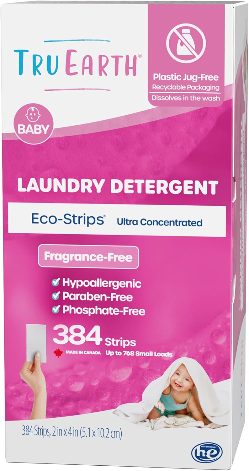Tru Earth Compact Dry Laundry Detergent Sheets - Up to 64 Loads (32 Sheets) - Paraben-Free - Original Eco-Strip Liquidless Laundry Detergent, Travel Laundry Sheets - Fresh Linen