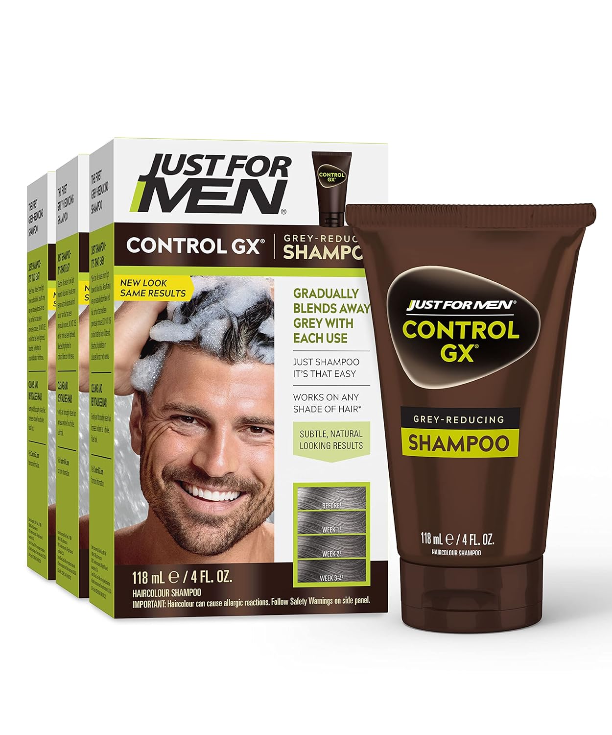 Just For Men Control GX Grey Reducing Shampoo, Gradual Hair Color for Stronger and Healthier Hair, 4 Fl Oz - Pack of 1 (Packaging May Vary)