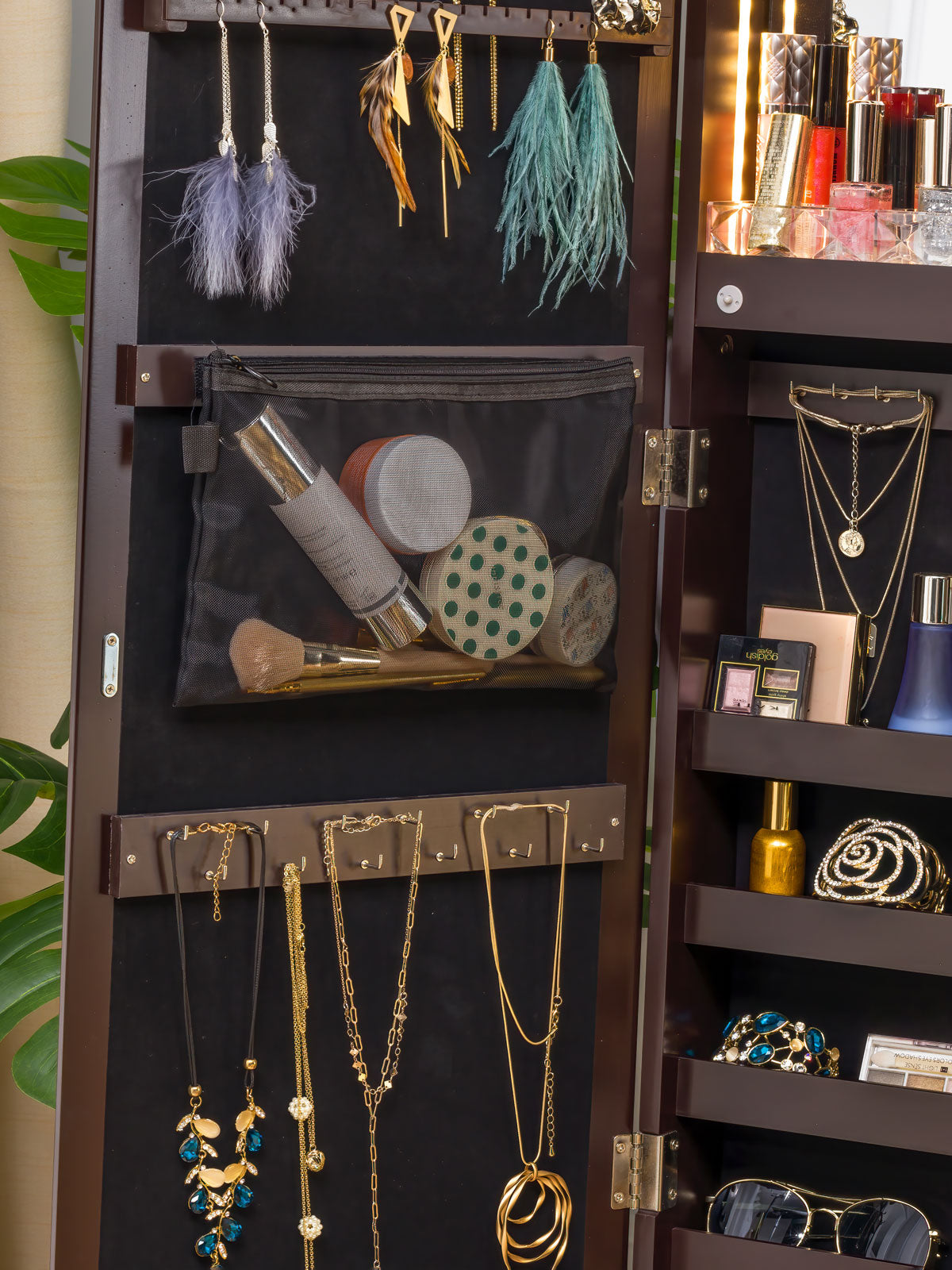 Stella 6 Standing Jewelry Armoire Full Length Mirror With Built-in Lights - Espresso