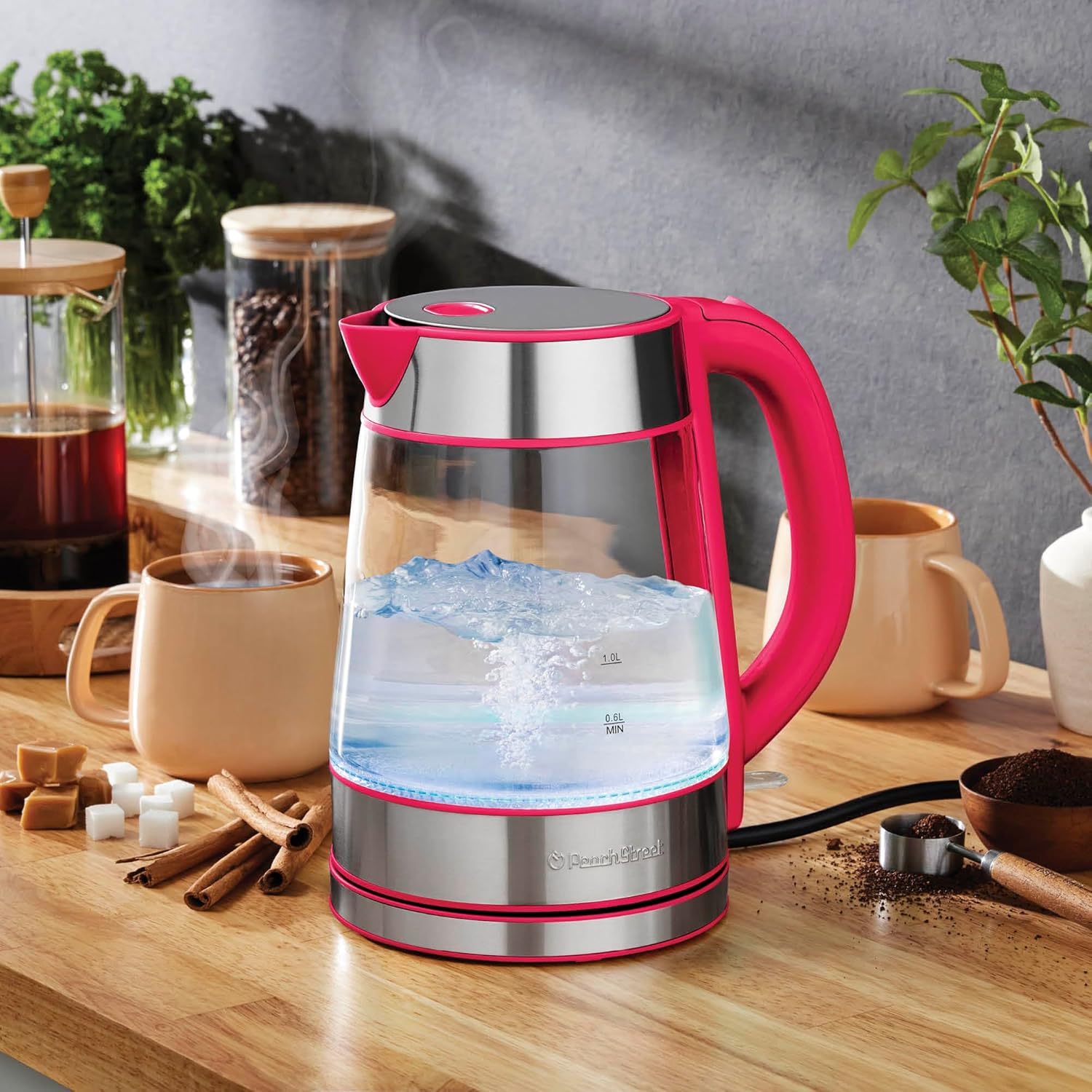 Speed-Boil Electric Kettle For Coffee & Tea - 1.7L Water Boiler 1500W, Borosilicate Glass, Easy Clean Wide Opening, Auto Shut-Off, Cool Touch Handle, LED Light. 360° Rotation, Boil Dry Protection