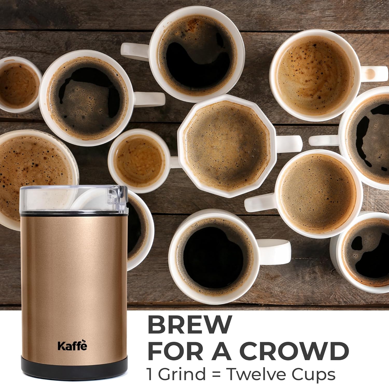 Kaffe One-Touch Coffee Grinder Electric w/Cleaning Brush (3 oz) - Coffee Grinders for Home Use - Up to 12 Cups of Coffee per Grind - Easy On/Off Coffee Bean Grinder - Black