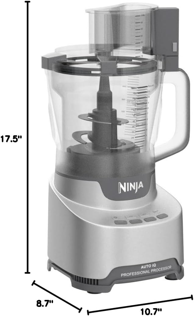 Ninja Food Processor, Professional Plus, 1000 Peak Watts, 4 Functions for Chopping, Slicing, Purees & Dough with 9-Cup Processor Bowl, 3 Blades, Food Chute & Pusher, Silver, BN601