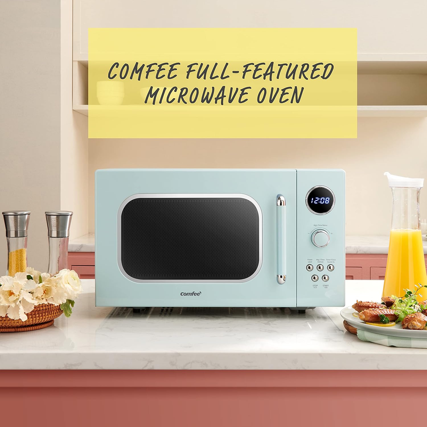 Comfee EM720CPL-PMB Countertop Microwave Oven with Sound On/Off, ECO Mode and Easy One-Touch Buttons, 0.7 Cu Ft, Black